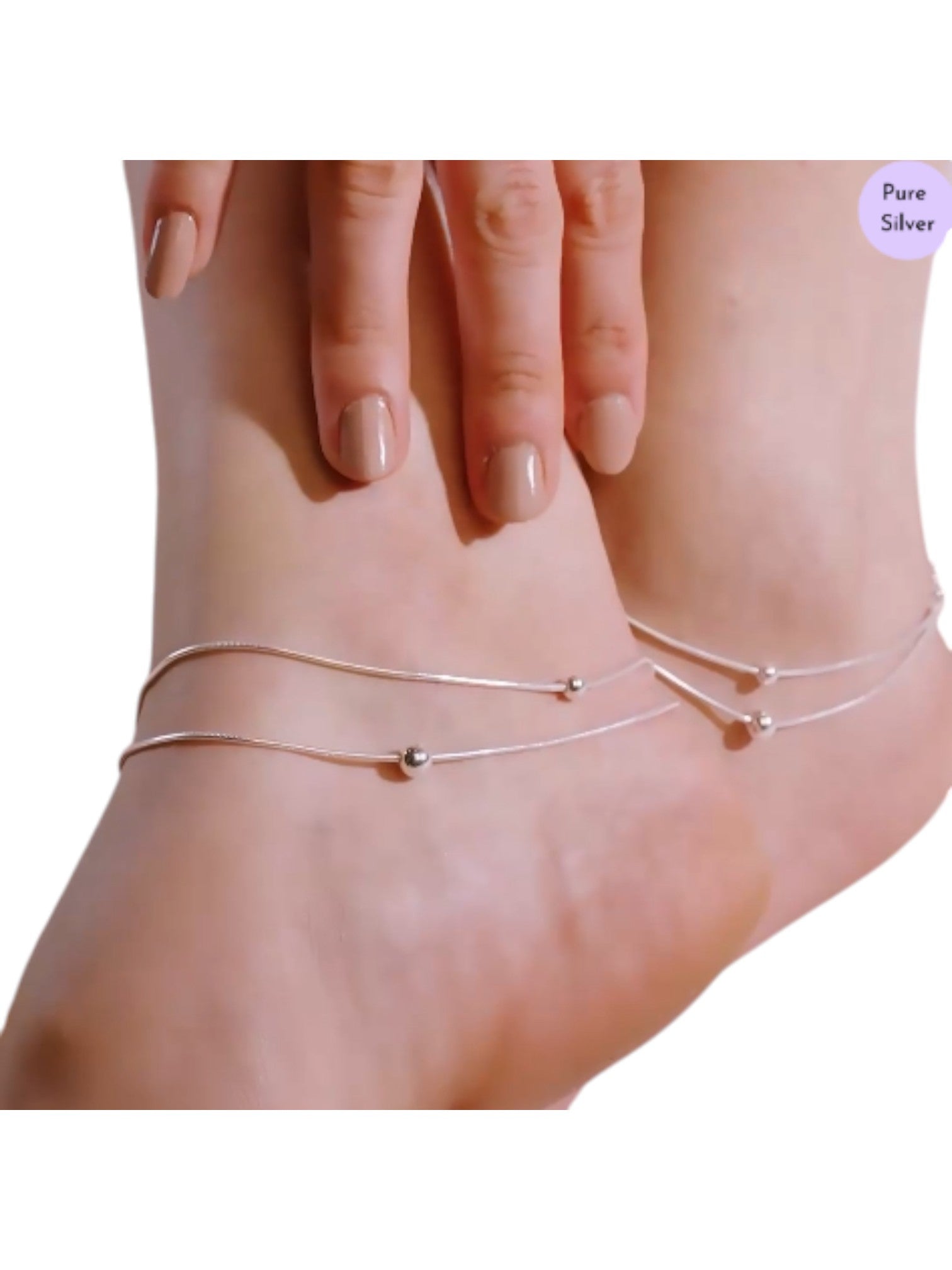 Double String Bead Rhodium Plated 925 Sterling Silver By Kesardeep Impex Chain Anklet For Women